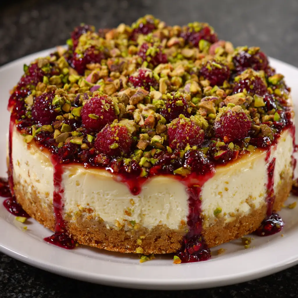 Elegant Pistachio Raspberry Crunch Cheesecake Recipe Revealed!
