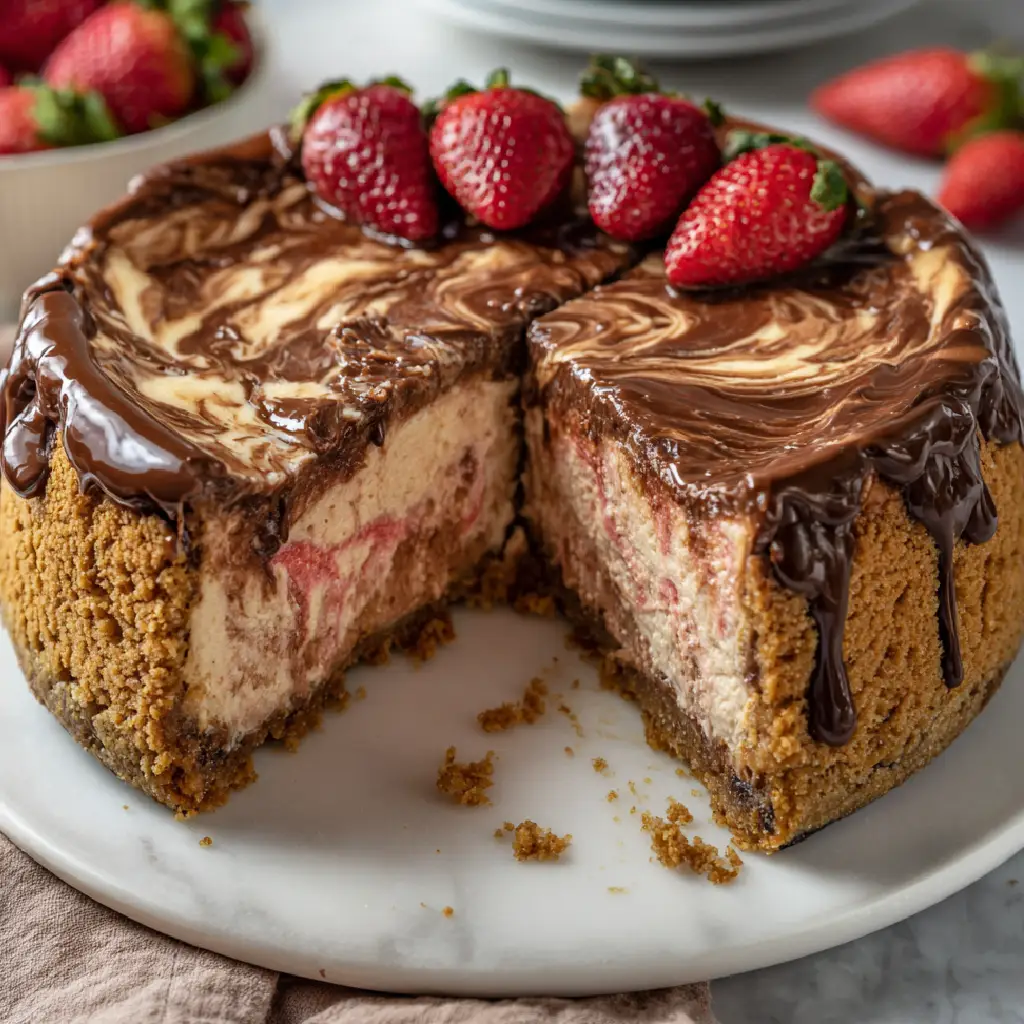 Chocolate Strawberry Swirl Cheesecake is Irresistibly Delicious!