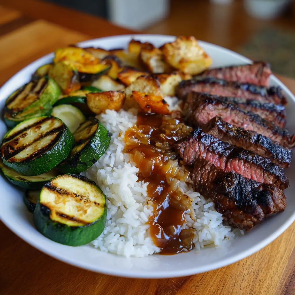Grilled Steak Bowl with Sauce & Grilled Zucchini Bliss: Discover Delight!