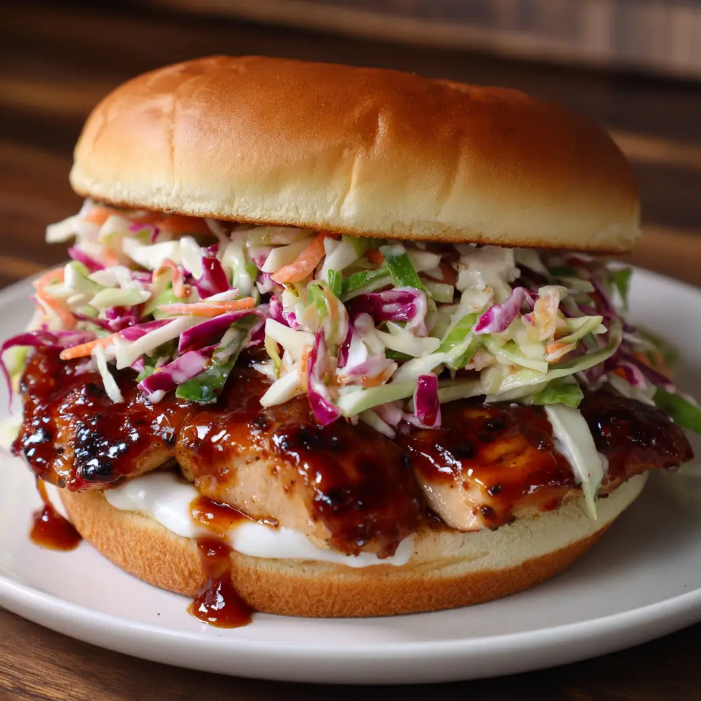 Spicy Korean BBQ Chicken Sandwich with Crispy Slaw Delights!