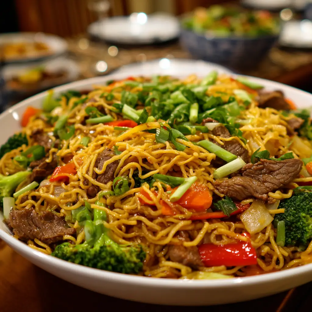 Cantonese Chow Mein with Beef and Fresh Veggies Awaits!