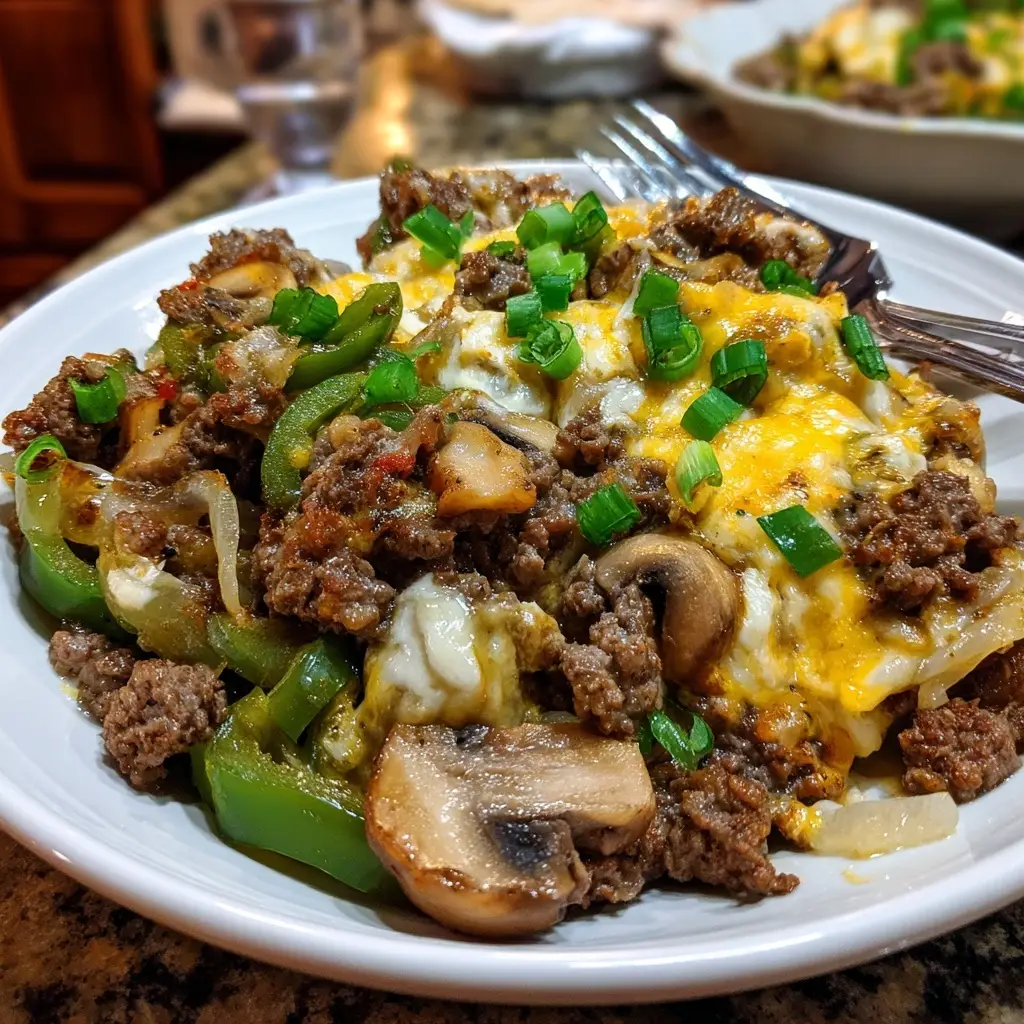 Low Carb Philly Cheesesteak Casserole Delivers Flavorful Satisfaction!