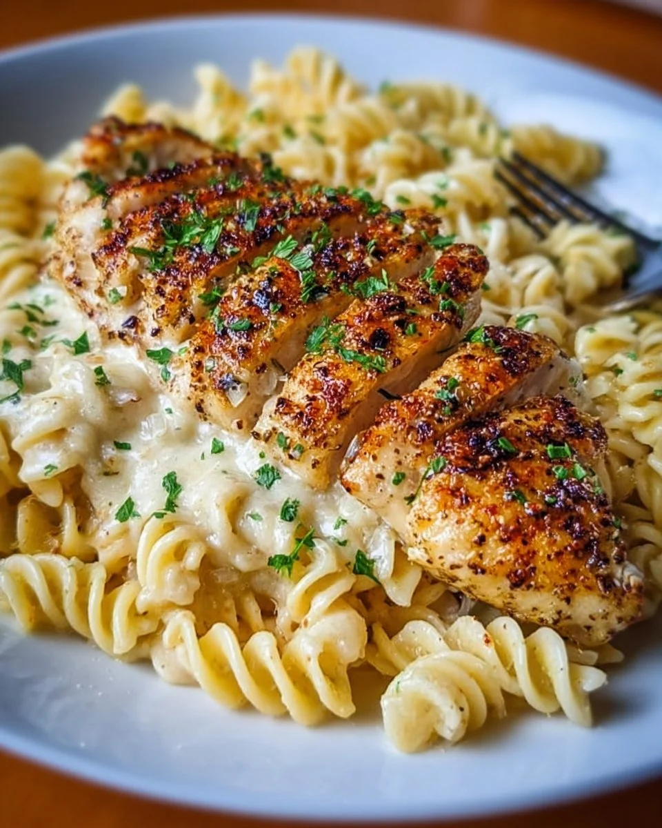 Creamy Garlic Parmesan Chicken with Twisted Pasta
