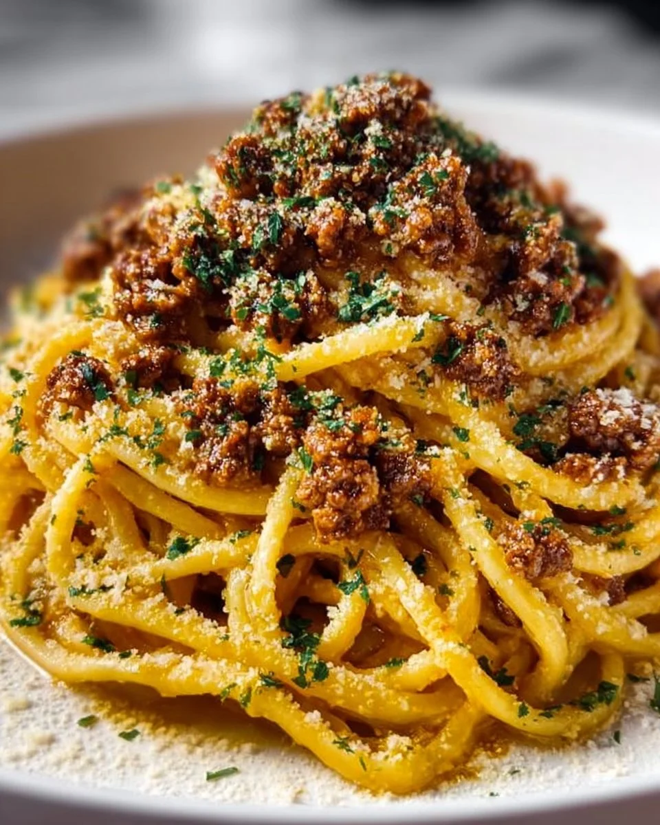 Creamy Parmesan Beef Linguine with Garlic Butter Sauce