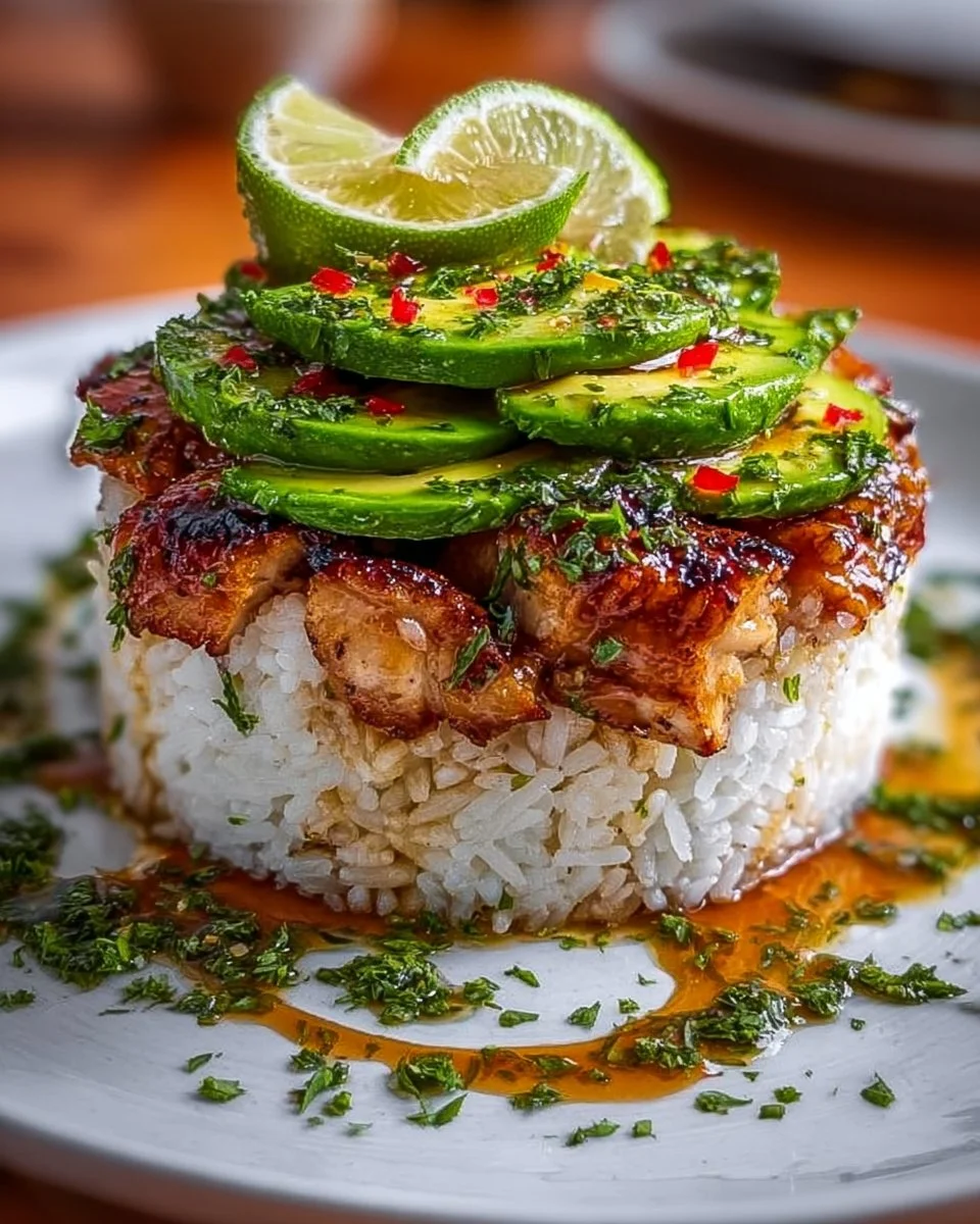 Honey Lime Chicken & Avocado Rice Stack