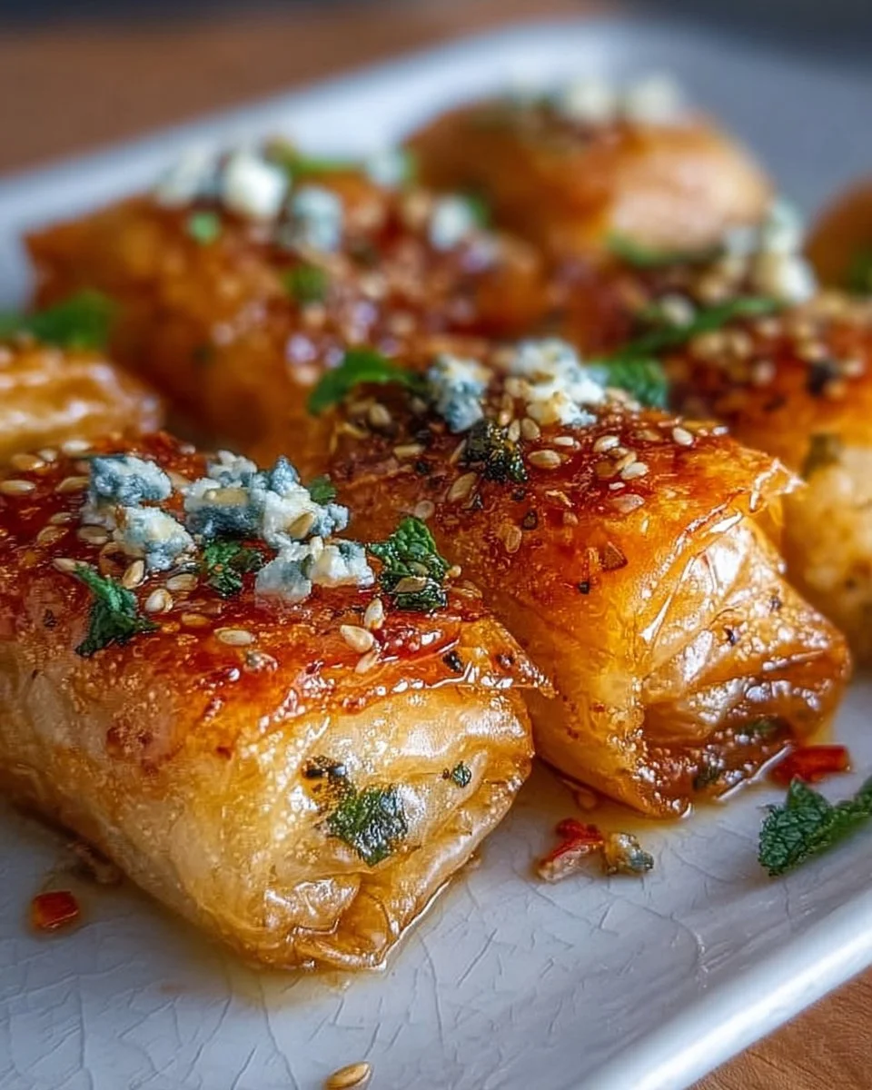 Oven Fried Feta Rolls with Chili Honey