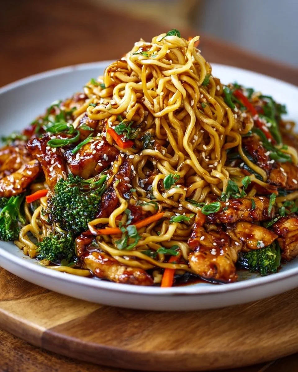 Sticky Garlic Chicken Noodles Recipe
