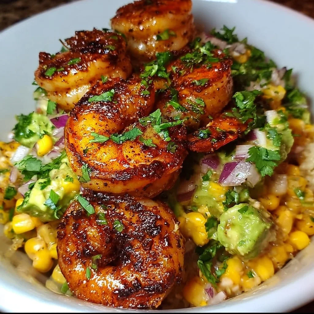 Grilled Shrimp Bowl with Avocado and Corn Salsa