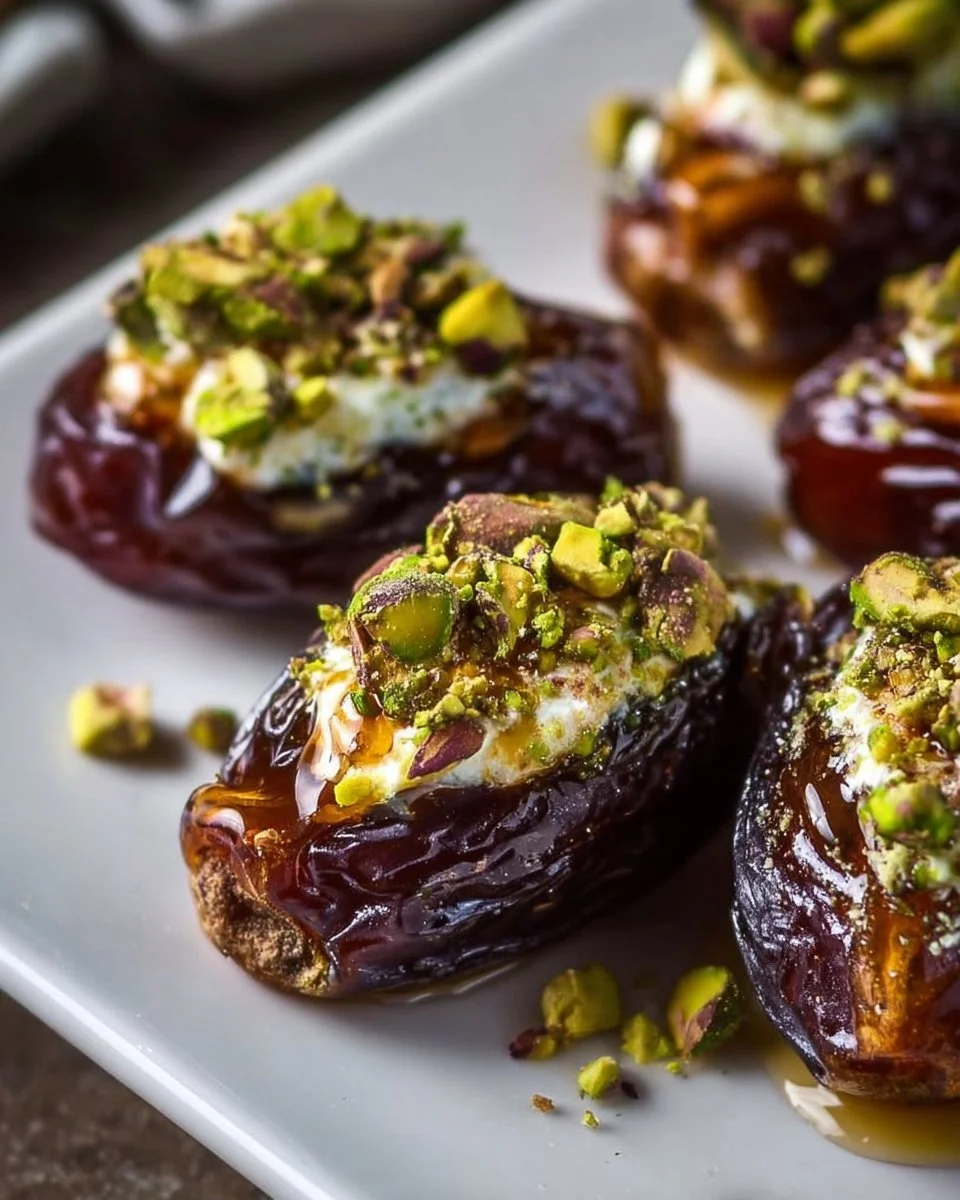 Honey Pistachio Ricotta Stuffed Dates
