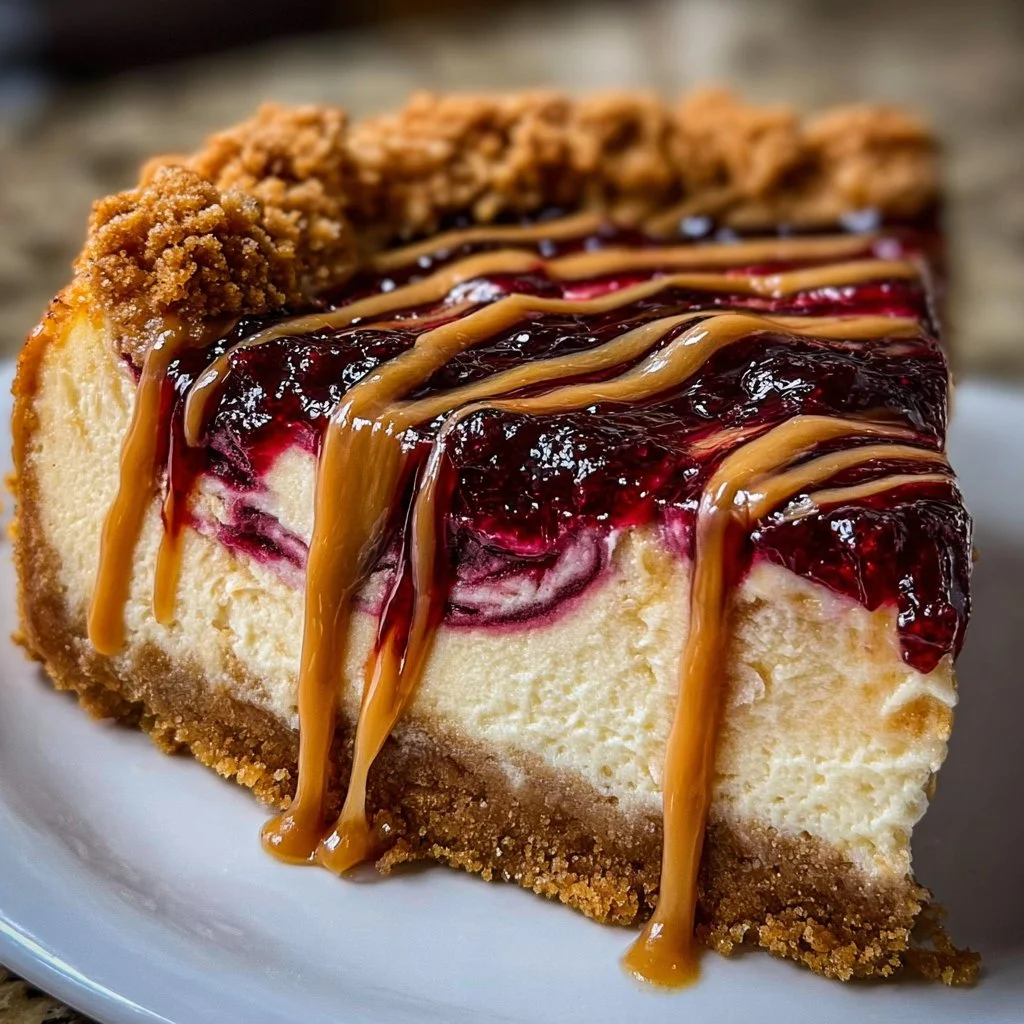 Peanut Butter and Jelly Swirl Cheesecake
