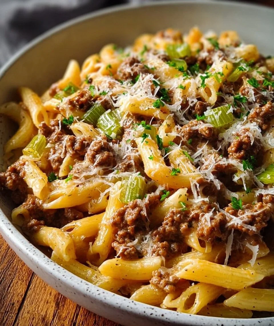 Cheese-Leek Pasta with Ground Meat