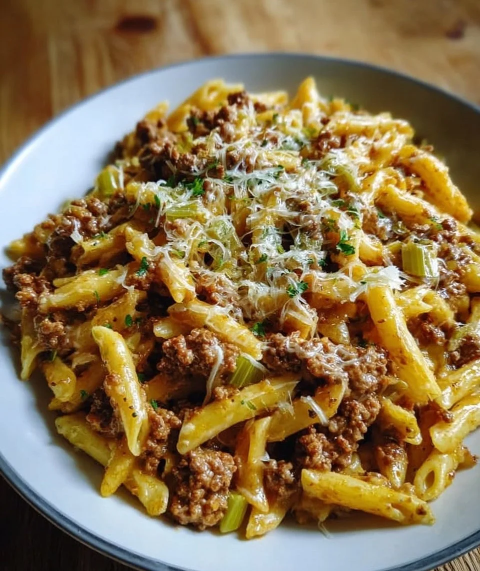 Cheese-Leek Pasta with Minced Meat