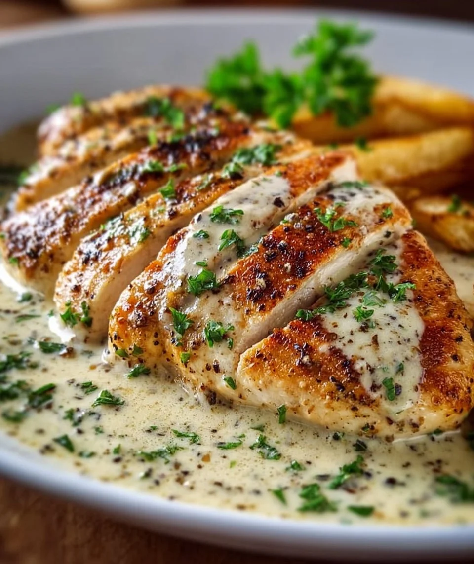 Chicken fillet in creamy garlic sauce