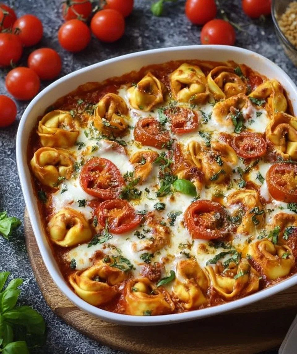 Tortellini Casserole with Tomatoes and Mozzarella