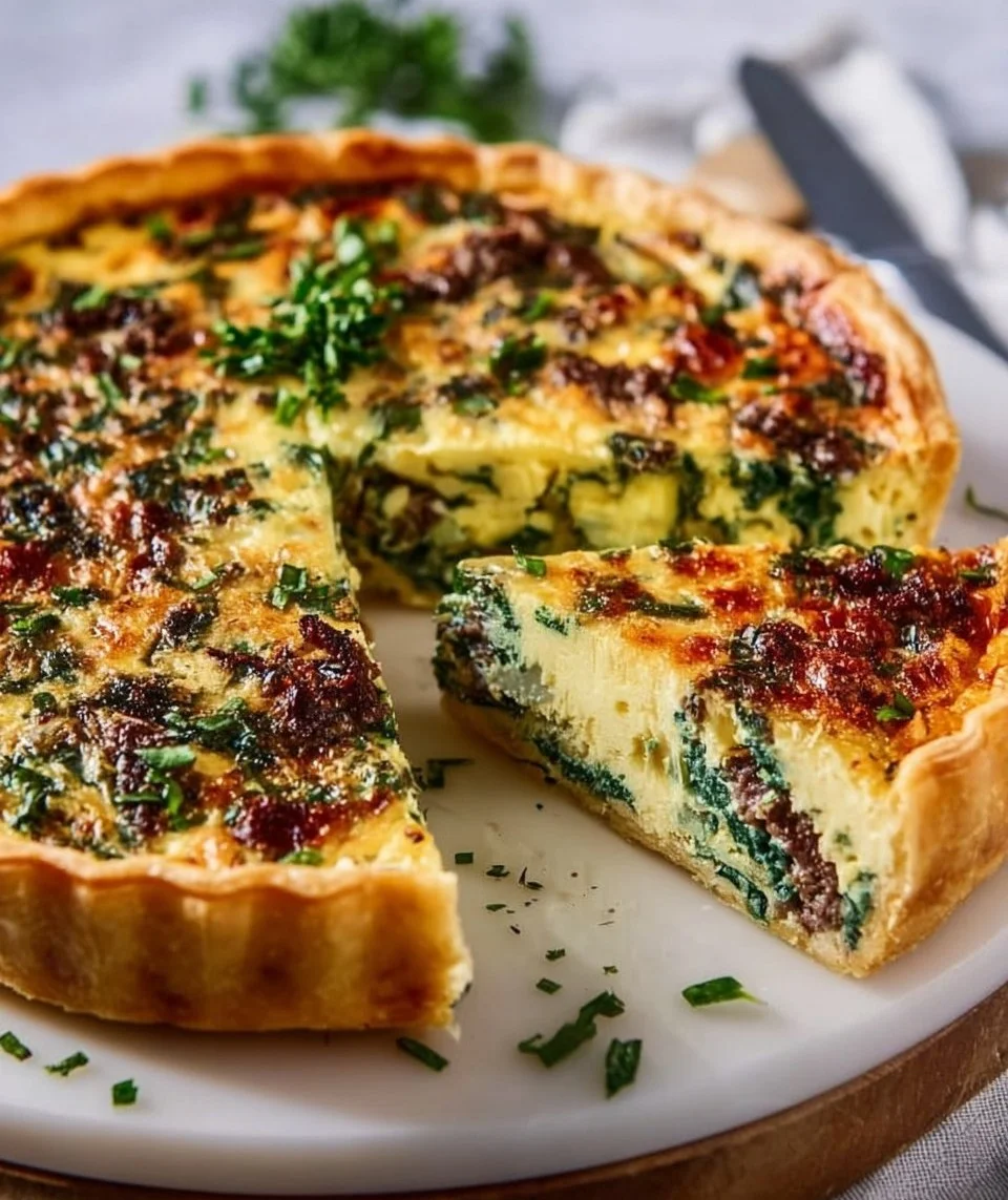 Wild Garlic Quiche with Beef and Leek