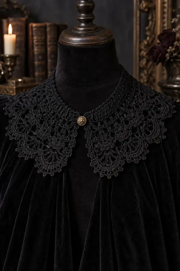 Finished gothic crochet victorian lace collar displayed with a clean handmade finish