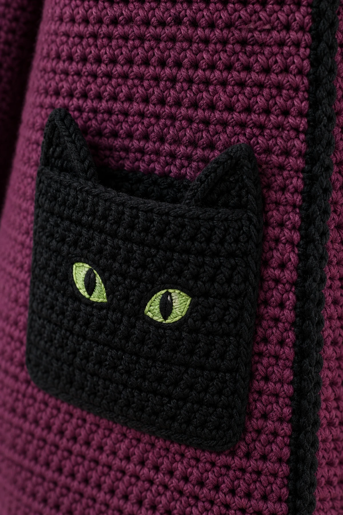Women's Crochet Black Cat Cardigan - detail