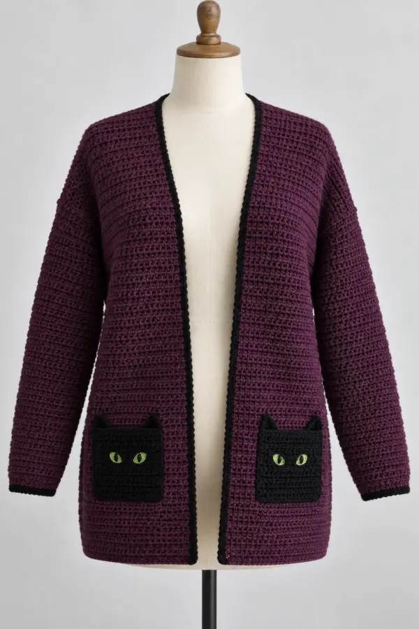 Women's Crochet Black Cat Cardigan - featured