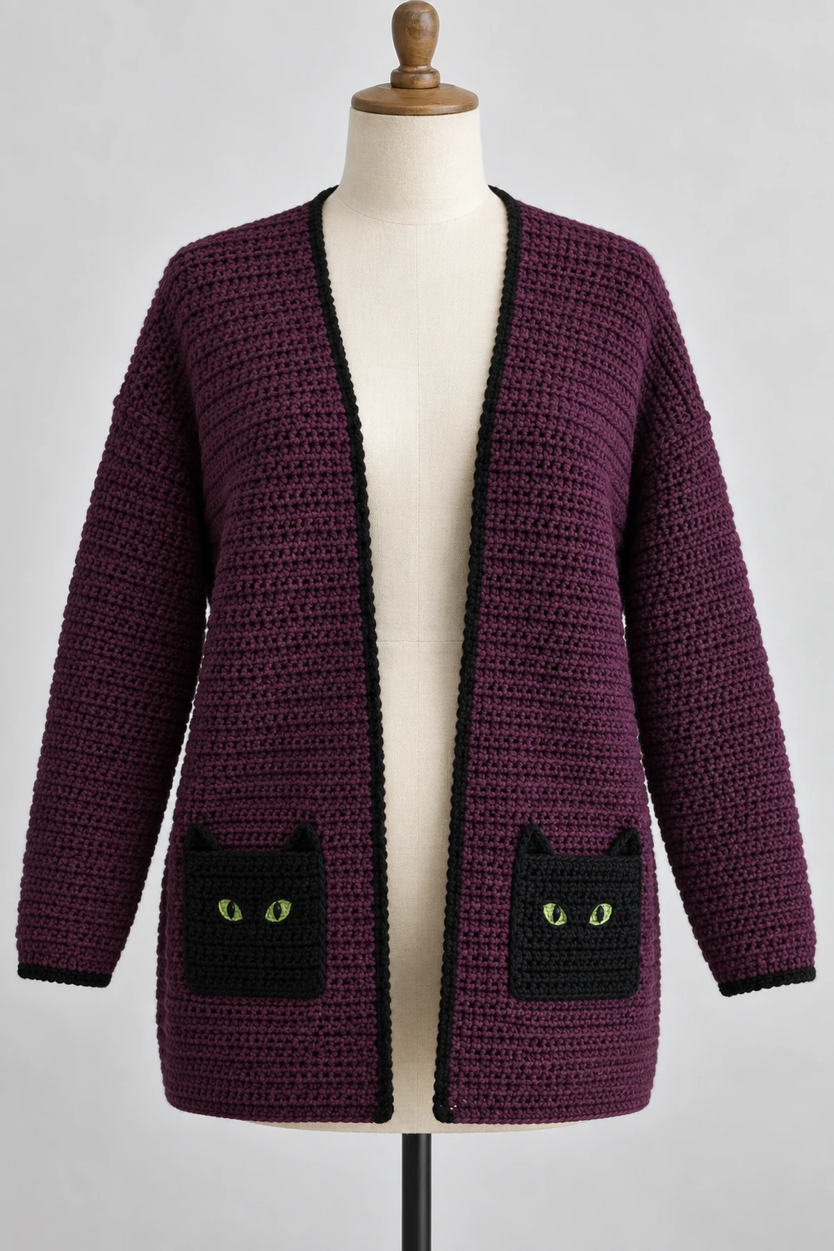 Women's Crochet Black Cat Cardigan - featured