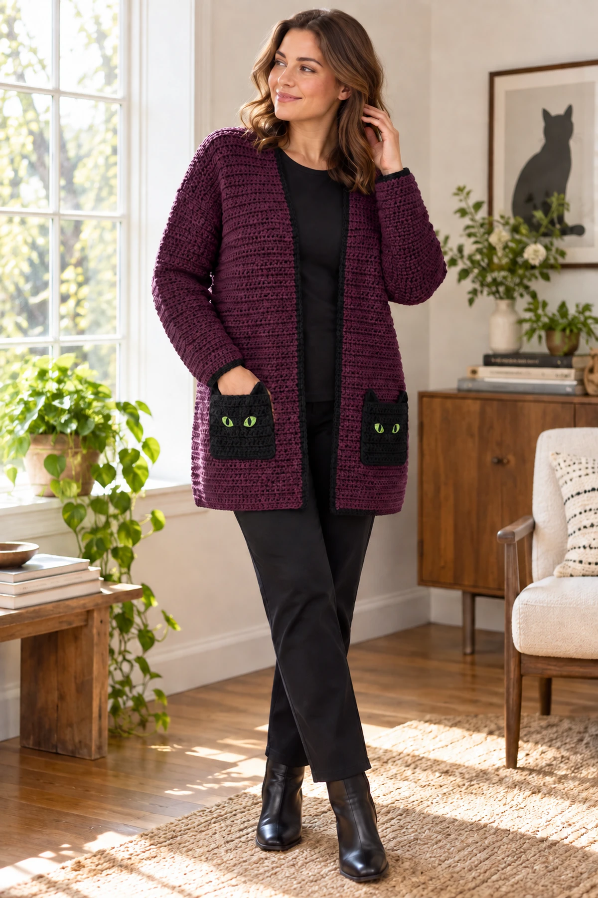 Women's Crochet Black Cat Cardigan - final-lifestyle