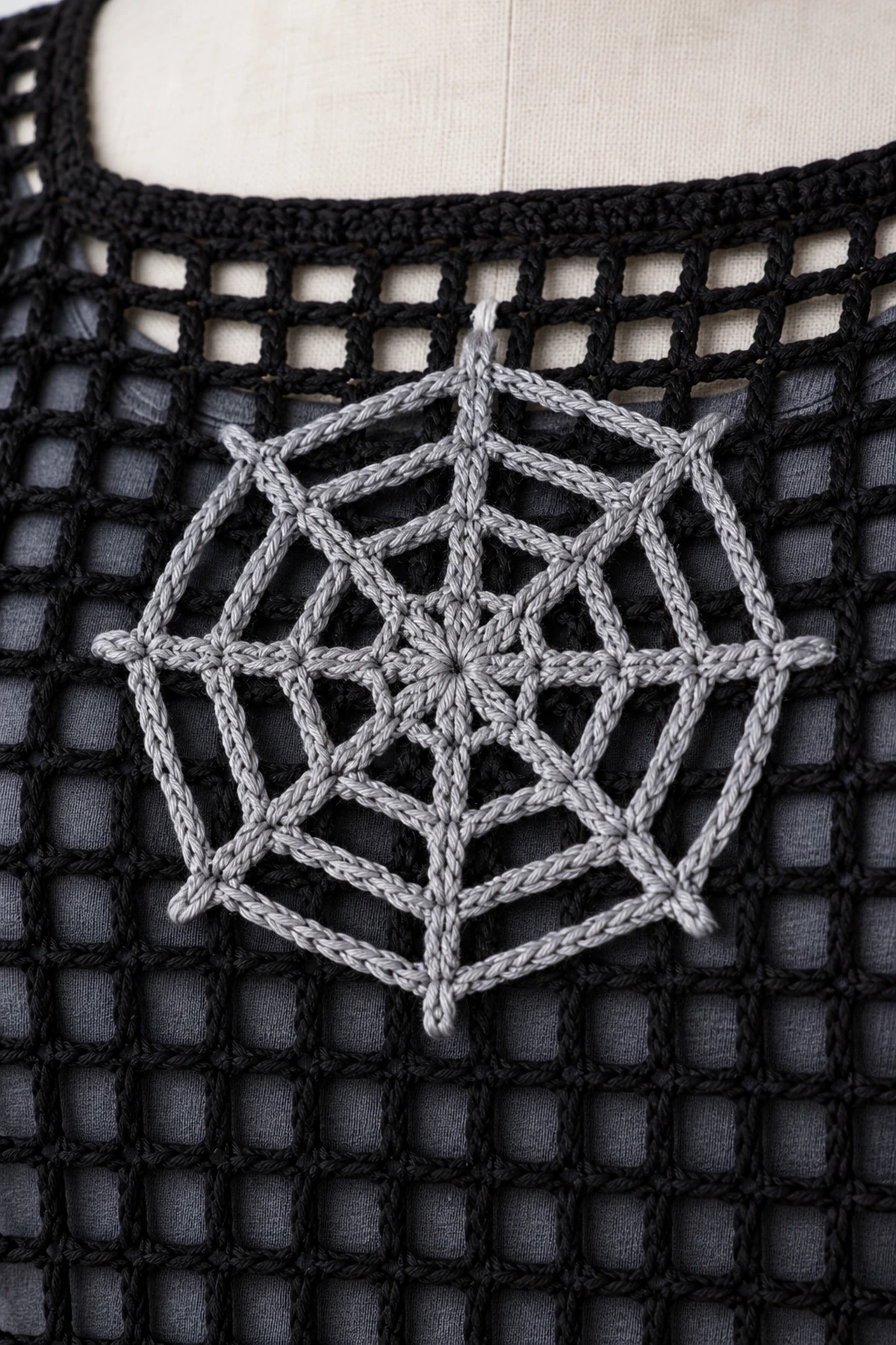 Women's Halloween Crochet Spiderweb Top Outfit - detail