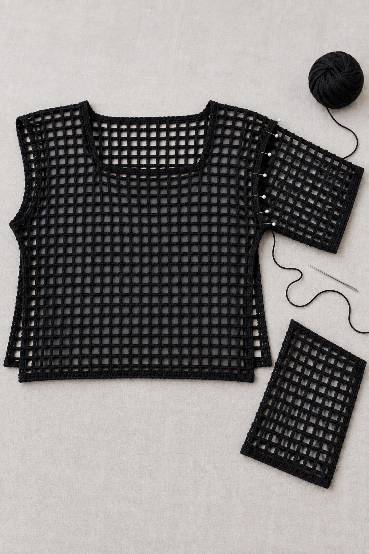 Women's Halloween Crochet Spiderweb Top Outfit - progress-02